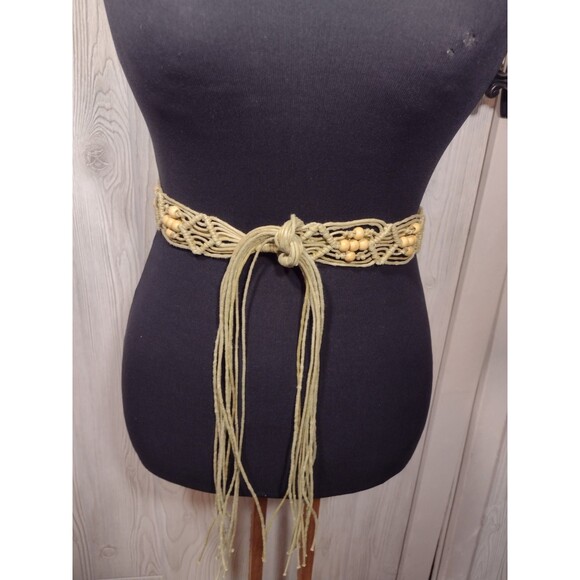 Vintage Braided Macrame Woven Rope Belt Size S Fringe Boho Hippie Art - Picture 9 of 9